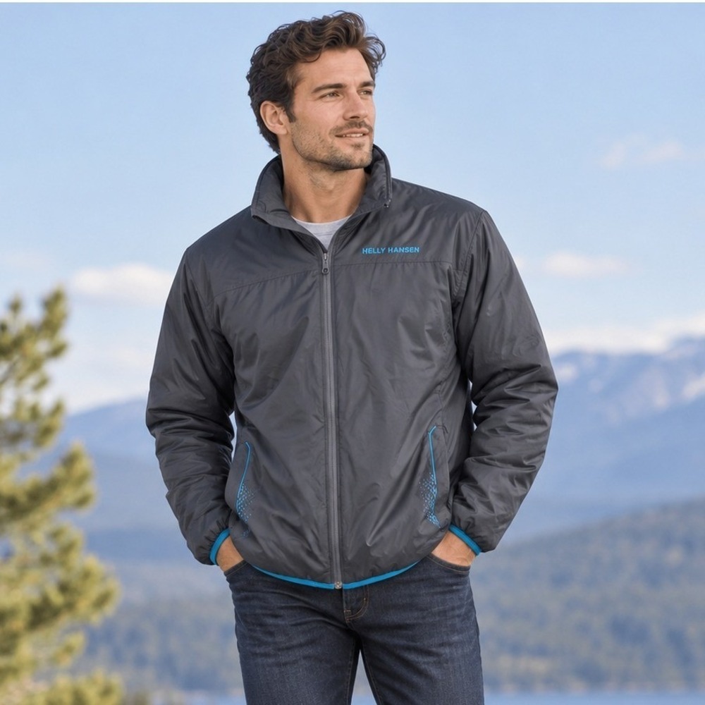 Helly Hansen Mountain Professional Jacket Men Large Gray Blue Insulated Full Zip